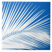 Palmblad - wit op kobaltblauw tegeltje (Voorkant)