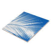 Palmblad - wit op kobaltblauw tegeltje (Zijkant)