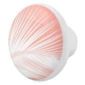 Palmblad - wit op koraalroze keramische knop (Rechts)