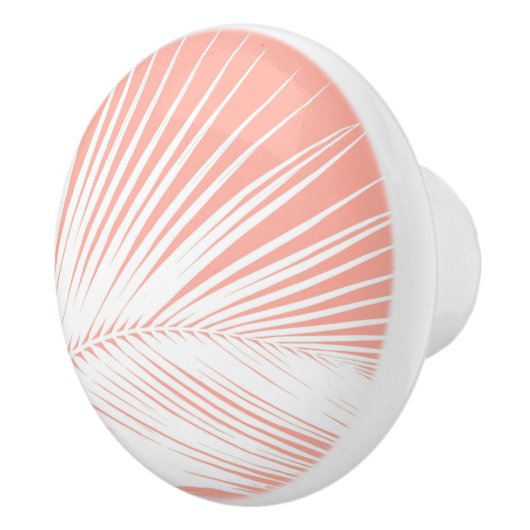 Palmblad - wit op koraalroze keramische knop (Rechts)