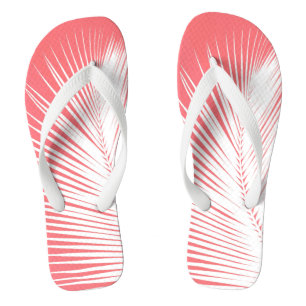 Palmblad - wit op koraalroze teenslippers