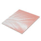 Palmblad - wit op koraalroze tegeltje (Zijkant)