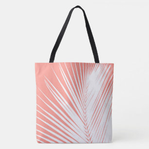 Palmblad - wit op koraalroze tote bag