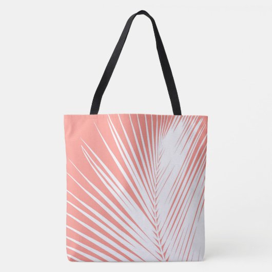 Palmblad - wit op koraalroze tote bag (Voorkant)