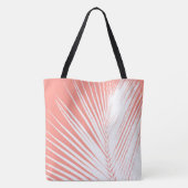 Palmblad - wit op koraalroze tote bag (Achterkant)