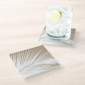 Palmblad - wit op taupettan glazen onderzetter (Schuin)