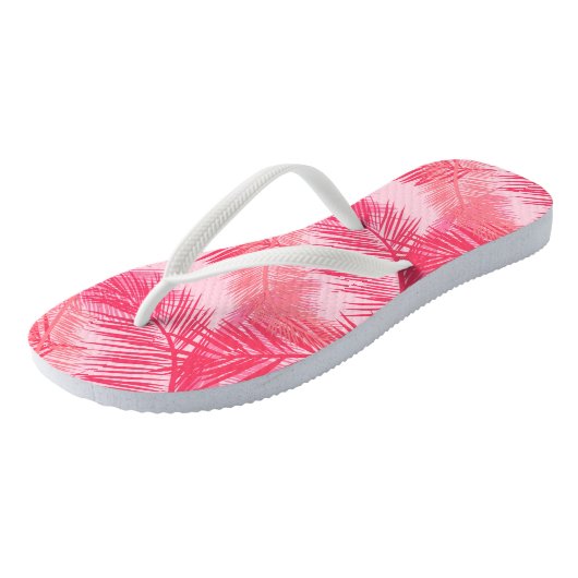 Palmbladafdrukken, Fuchsia, koraal- en pastroze Teenslippers (Schuin)