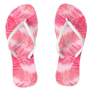 Palmbladafdrukken, Fuchsia, koraal- en pastroze Teenslippers