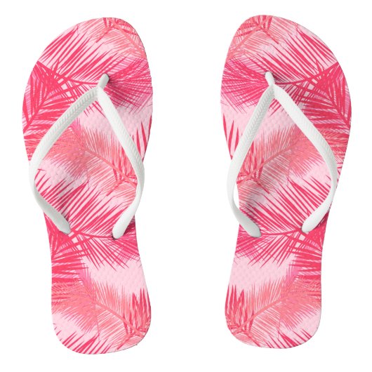 Palmbladafdrukken, Fuchsia, koraal- en pastroze Teenslippers (Voetbed)