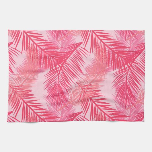 Palmbladafdrukken, Fuchsia, koraal- en pastroze Theedoek (Horizontaal)