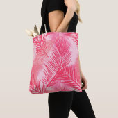 Palmbladafdrukken, Fuchsia, koraal- en pastroze Tote Bag (Dichtbij)