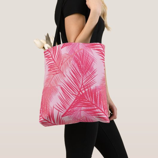 Palmbladafdrukken, Fuchsia, koraal- en pastroze Tote Bag (Dichtbij)