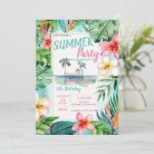 Palmbladeren bloemen, eiland verjaardagsfeestje kaart (Staand voorkant)