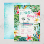 Palmbladeren bloemen, eiland verjaardagsfeestje kaart (Voorkant / Achterkant)