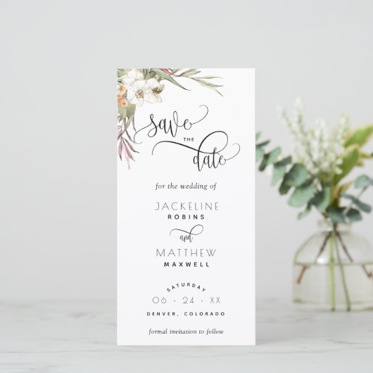 Palmbladeren Bloemige Trouw Bookmark Save The Date (Staand voorkant)