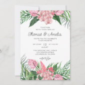 Palmbladeren bloesem | Moderne tropische bruiloft Kaart (Voorkant)