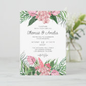 Palmbladeren bloesem | Moderne tropische bruiloft Kaart (Staand voorkant)