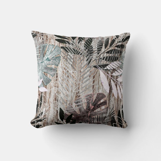 Palmbladeren, boom, tropisch, Botanisch Kussen (Voorkant)