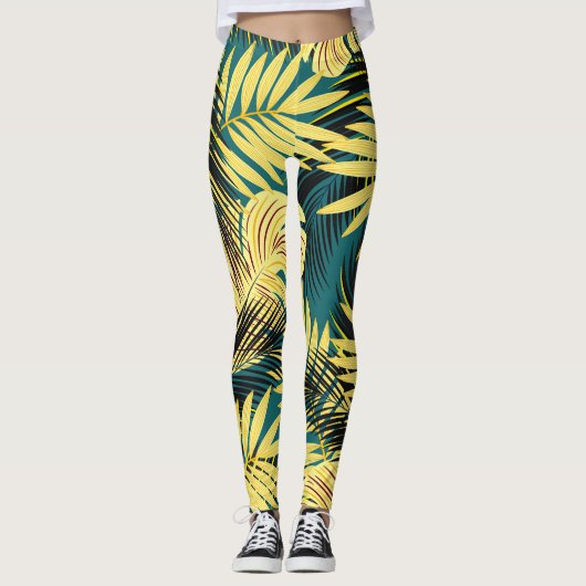 Palmbladeren: donker  tropisch leggings (Voorkant)