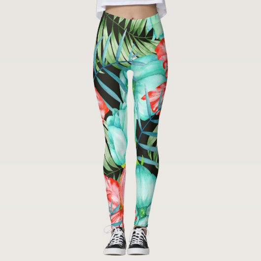 Palmbladeren en -bloemen leggings (Voorkant)