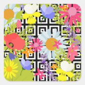 Palmbladeren en -bloemen vierkante sticker (Voorkant)