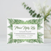 Palmbladeren en Eucalyptus Weddenschap modern foli RSVP Kaartje (Staand voorkant)
