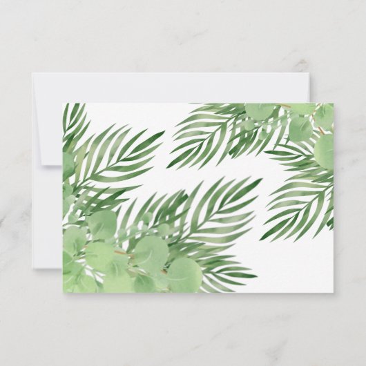 Palmbladeren en Eucalyptus Weddenschap modern foli RSVP Kaartje (Achterkant)