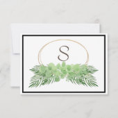 Palmbladeren en Eucalyptus Weddenschap modern foli RSVP Kaartje (Achterkant)