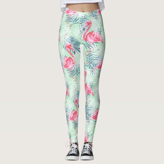 Palmbladeren en -flamingos leggings (Voorkant)