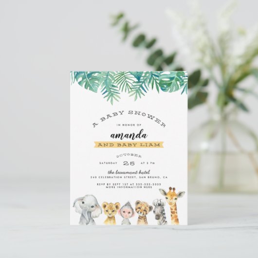 Palmbladeren en Oerwouden Moderne Baby shower Uitnodiging Briefkaart (Staand voorkant)