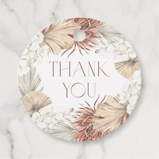 Palmbladeren en Orchideeën Krans Boho Baby shower Bedankjes Labels (Voorkant)