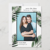 Palmbladeren en Stippen Bewaar de datumfotokaart Save The Date (Voorkant)