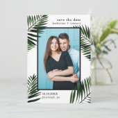 Palmbladeren en Stippen Bewaar de datumfotokaart Save The Date (Staand voorkant)
