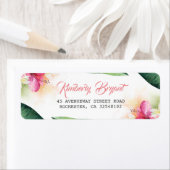 Palmbladeren en tropische strandbloemen etiket (Insitu)