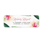 Palmbladeren en tropische strandbloemen etiket (Voorkant)