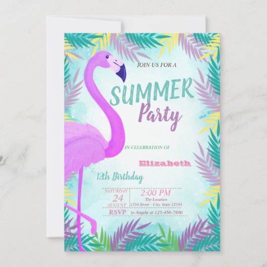 Palmbladeren, Flamingo, zomerdag Kaart (Voorkant)