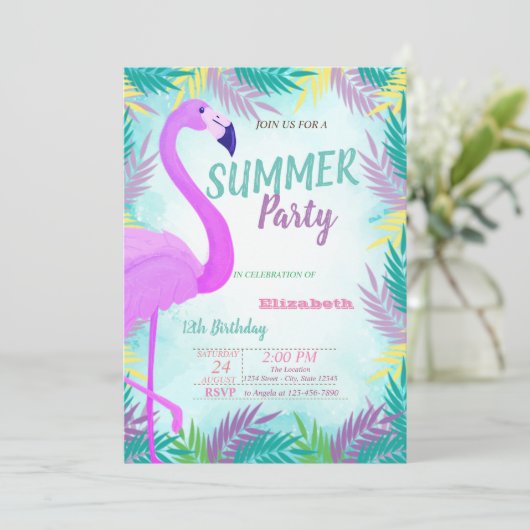 Palmbladeren, Flamingo, zomerdag Kaart (Staand voorkant)