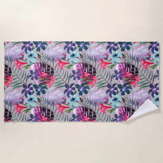 palmbladeren, floraal, botanisch, kleurrijk, stran strandlaken (Voorkant)