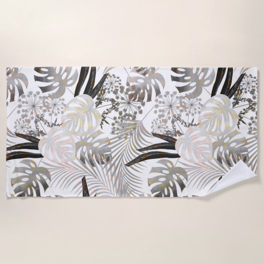 palmbladeren, floraal, botanisch, kleurrijk strandlaken (Voorkant)