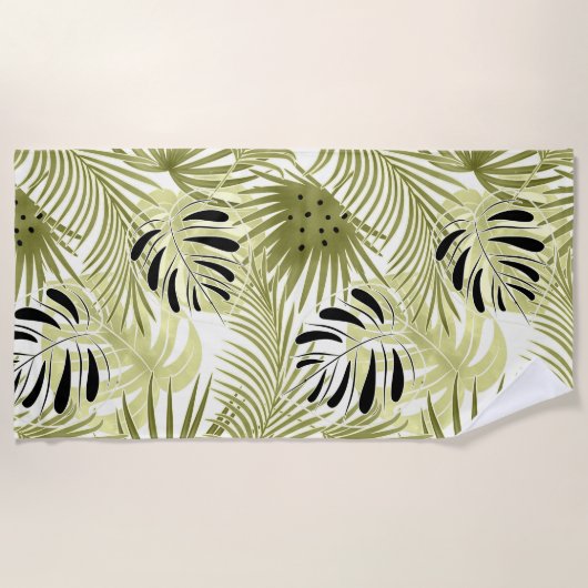 palmbladeren, floraal, botanisch, kleurrijk strandlaken (Voorkant)