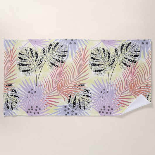 palmbladeren, floraal, botanisch, kleurrijk strandlaken (Voorkant)