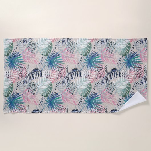 palmbladeren, floraal, botanisch, kleurrijk strandlaken (Voorkant)