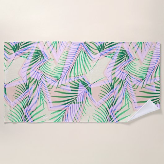 palmbladeren, floraal, botanisch, kleurrijk strandlaken (Voorkant)