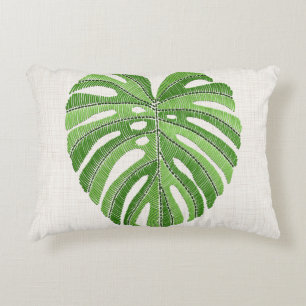 Palmbladeren geborduurd. Green Tropical Monstera Accent Kussen