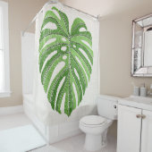 Palmbladeren geborduurd. Green Tropical Monstera Douchegordijn (In situ)