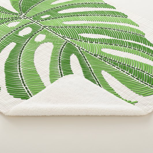 Palmbladeren geborduurd. Green Tropical Monstera Sherpa Deken (3/4)