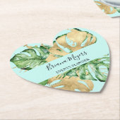 Palmbladeren Goud Tropisch Blauwgroen Kartonnen Onderzetters (Gekanteld)