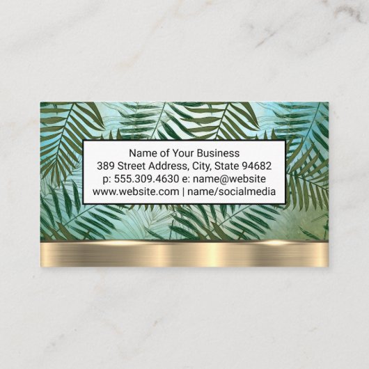 Palmbladeren | Goudmetaalstrim Visitekaartje (Achterkant)