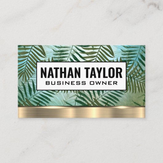 Palmbladeren | Goudmetaalstrim Visitekaartje (Voorkant)