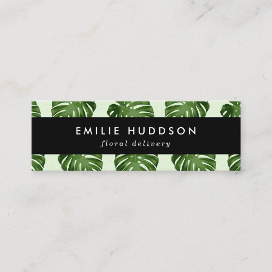 Palmbladeren, groene bladeren, bloemenborst, bloem mini visitekaartje (Voorkant)